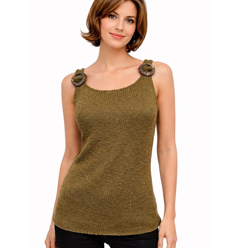 Kenar Sleeveless Knit Tank Top Women S Wood Tone Rings Embellishment Brown